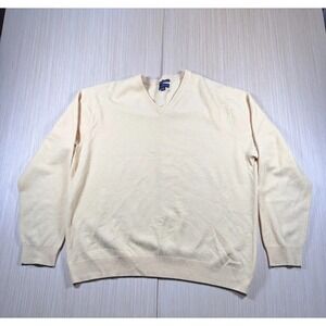 Club Room Sweater Mens XL Ivory Estate Cashmere Chunky Knit Luxurious V Neck